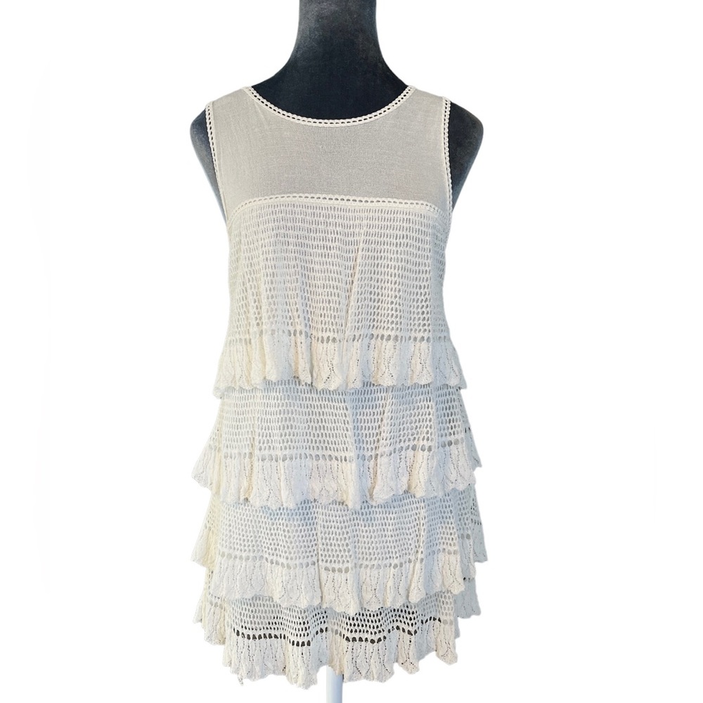 WHBM Crochet Knit Fringe Boho Sleeveless Tank Festival Top (Size L)
